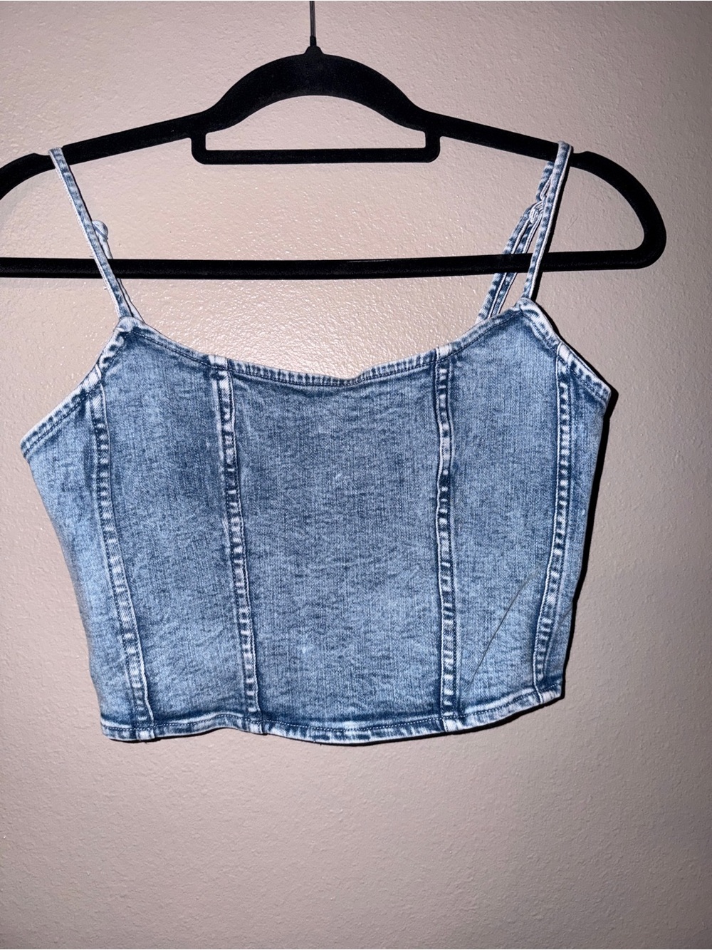 American Eagle Outfitters Acid Wash Denim Cropped Cami in Light Blue